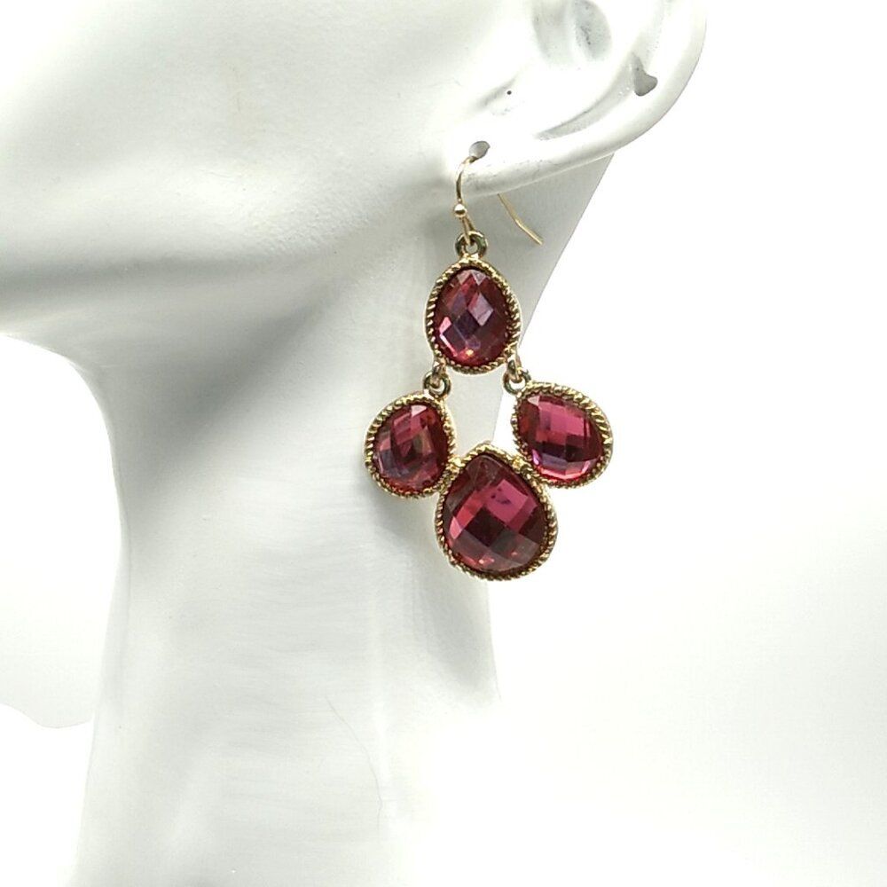 Pink Raspberry Faceted Glass Crystal Chandelier Drop Dangle Earrings